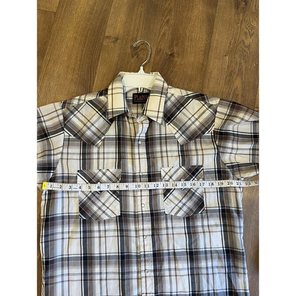 Plains Shirt Western Cowboy Mens M Brown Pearl Snap Short Sleeve Vintage - Picture 5 of 6